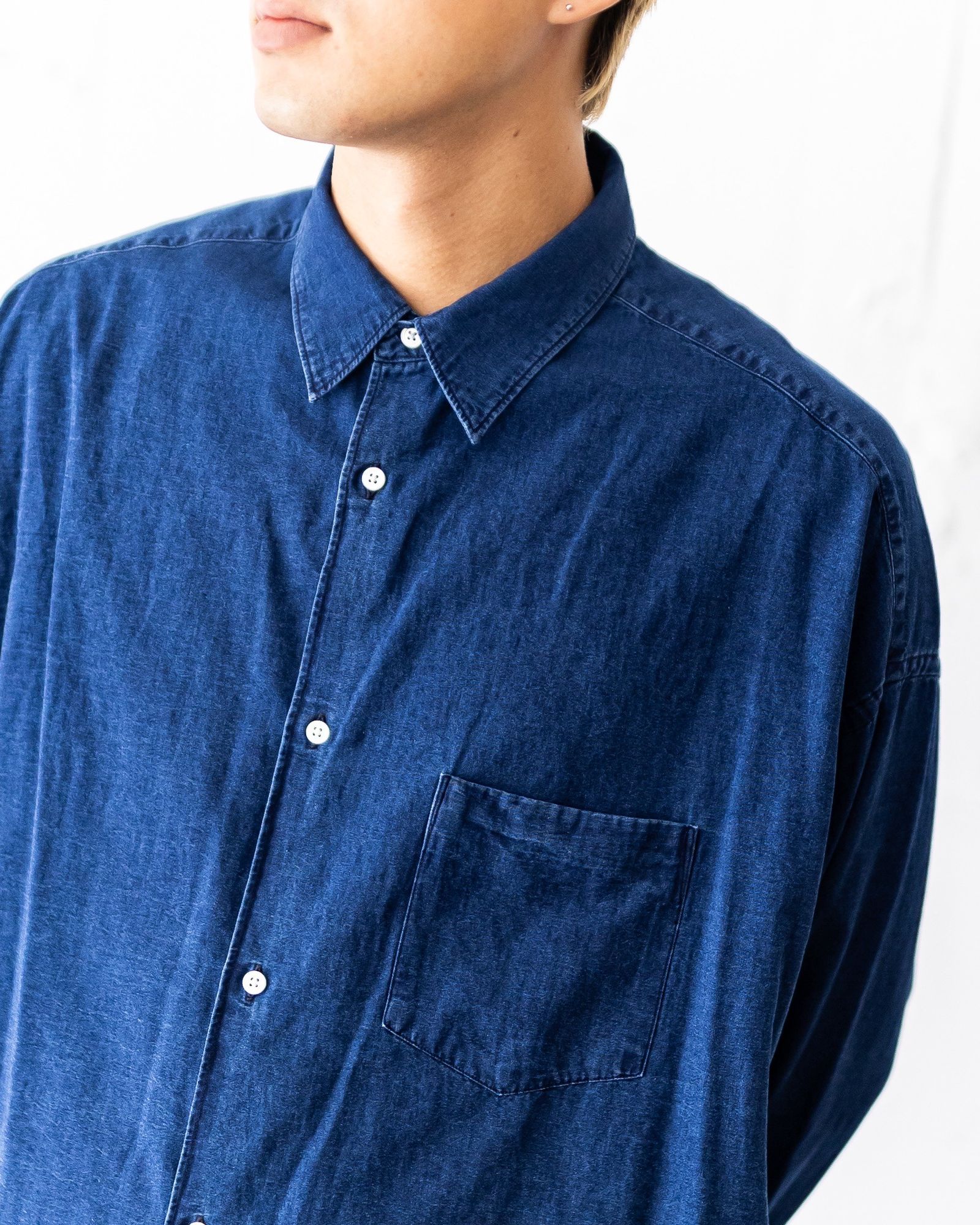 Graphpaper SIDOGRAS Indigo Poplin L/S Oversized Regular Collar Shirt(DARK FADE)☆8月2日(土)新作発売！