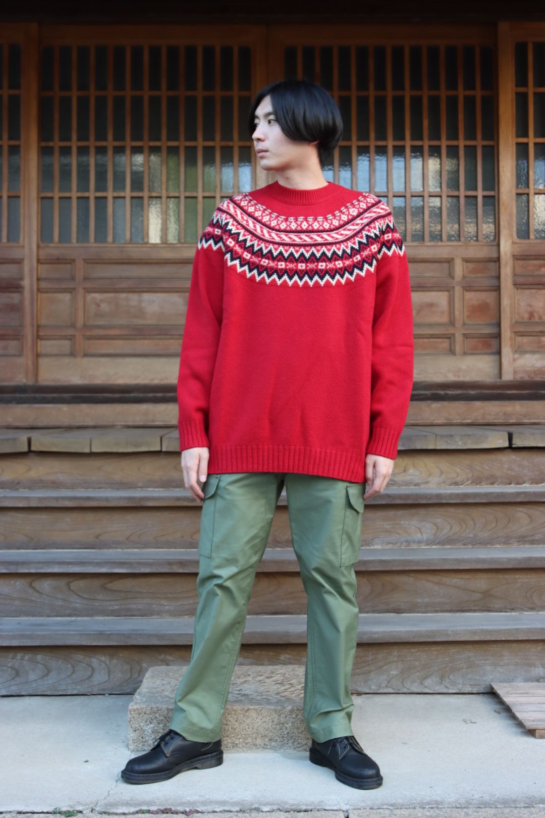 JUNYA WATANABE COMME des GARCONS MAN ラムウールジャガードニットRED