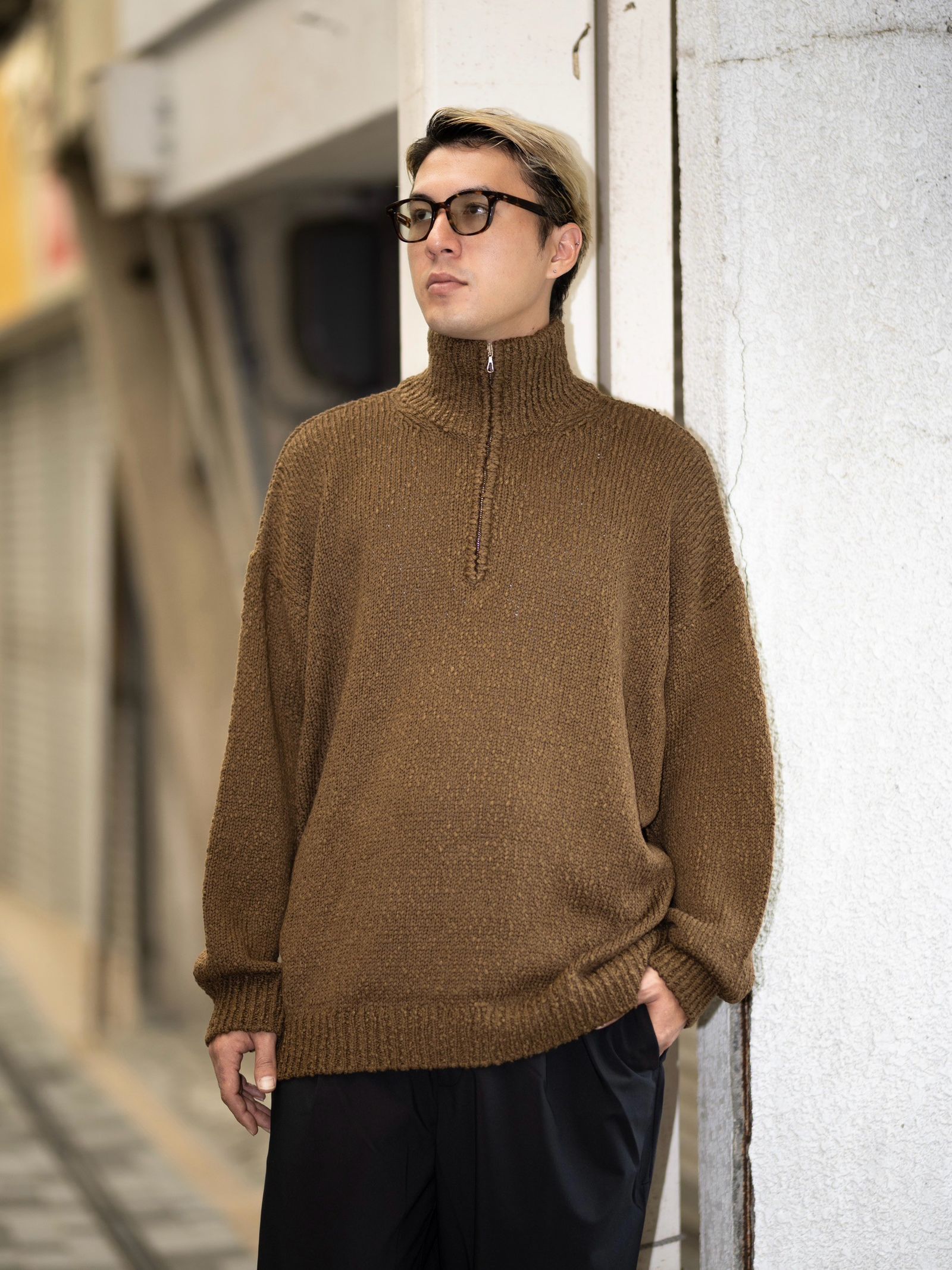 Graphpaper Cotton Wool Slub Oversized Half Zip Knit MARK Style