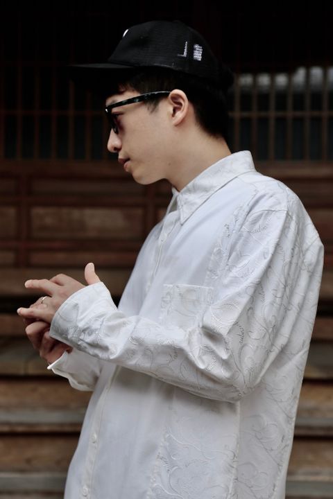 sulvam OX left embro shirt"WHITE"style.2020.7.21.