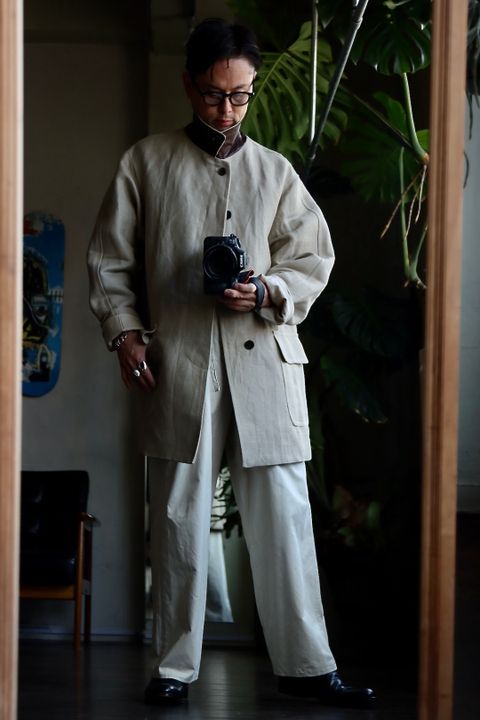 A.PRESSE Linen Half Coatスタイル