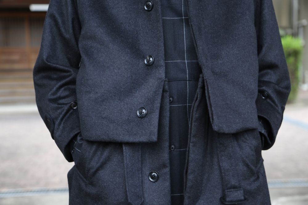 YOKE 新作 CASHMERE 3WAY BAL COLLAR SHARE COAT(YK20AW0134C)"CHARCOAL"style.2020.10.10.