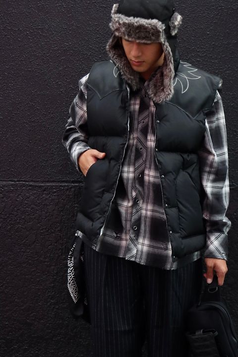 RAFU ラフ 23AW ダウンベスト RMFC DOWN VEST W/EMB'D BLACKスタイル