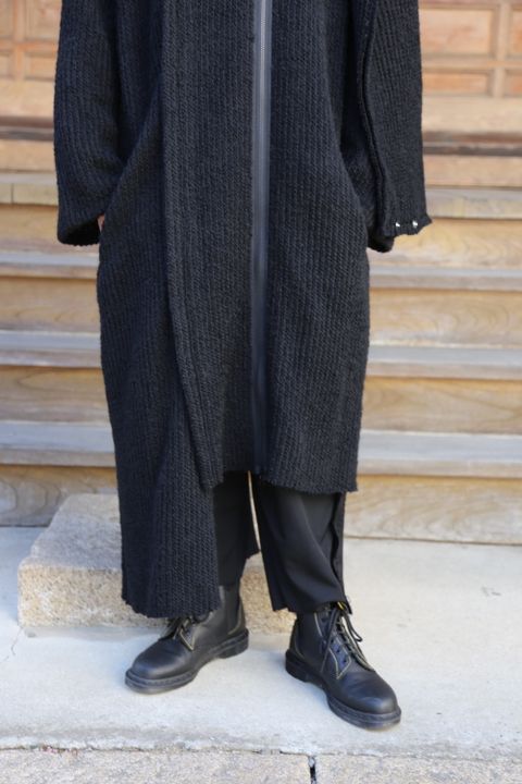 yohji yamamoto アンバランスファスナーロングニットカーディガン Style.2020.10.24.