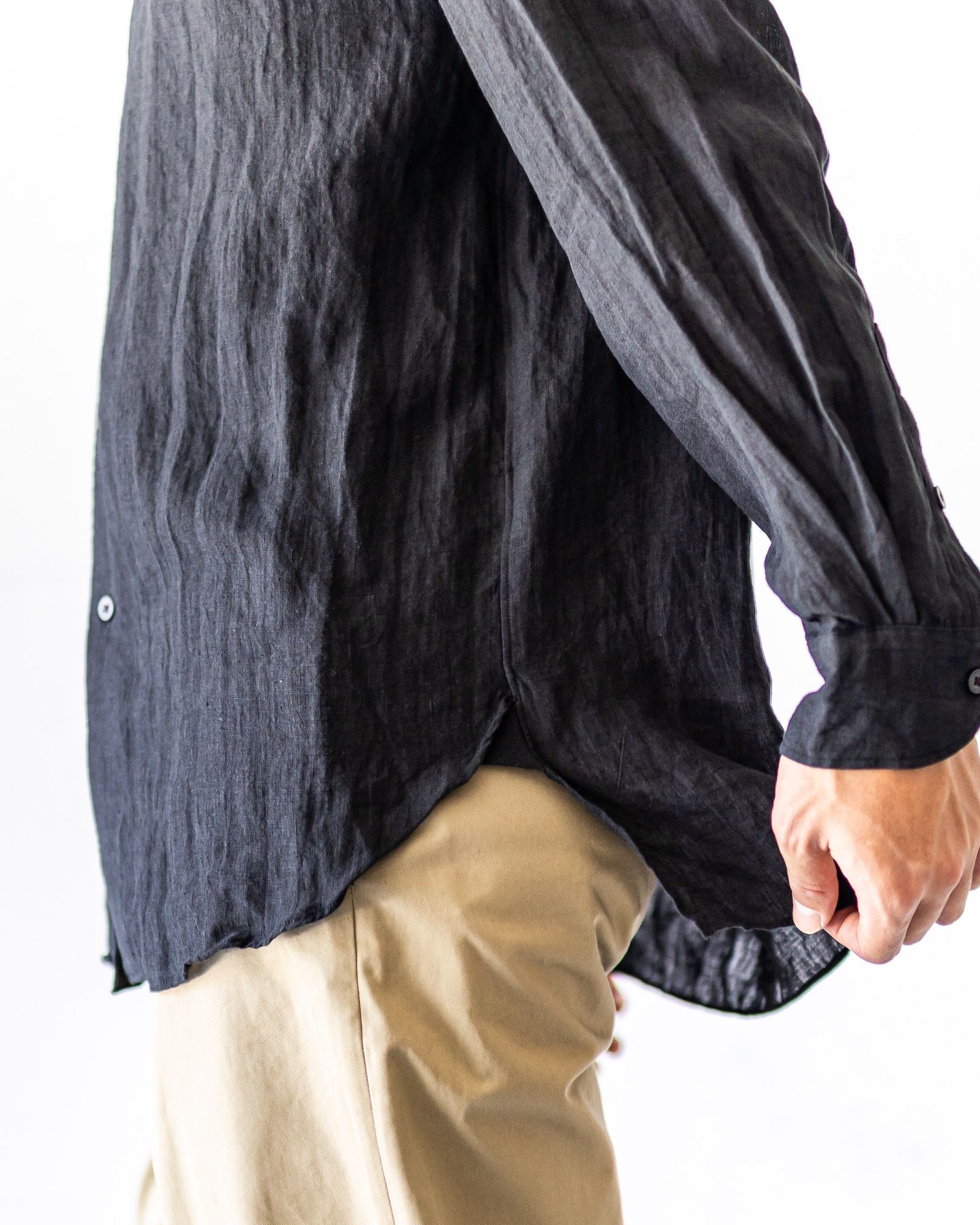 blurhms 25FW Linen Band-collar Shirt(BHS25F021)black