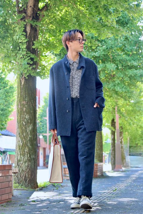 A.PRESSE 23AW Tweed Hunting Jacket"NAVY"スタイル