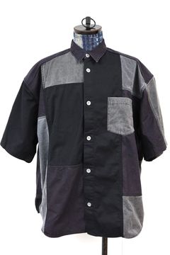 コムデギャルソンオム26SS 綿オックス×多素材MIXシャツ(HQ-B019-051)BLACK×GRAY☆4月3日(金)発売！