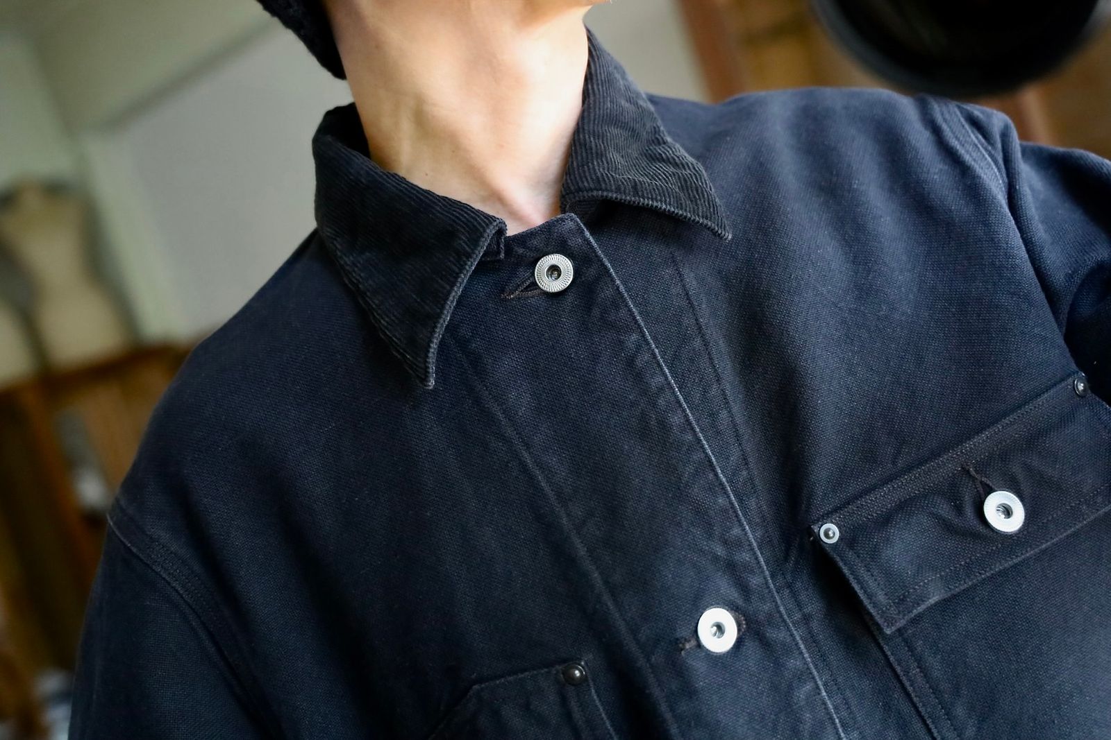 A.PRESSE 2025 STYLE2 Vintage Silk Hemp Coverall Jacket"BLACK"スタイル