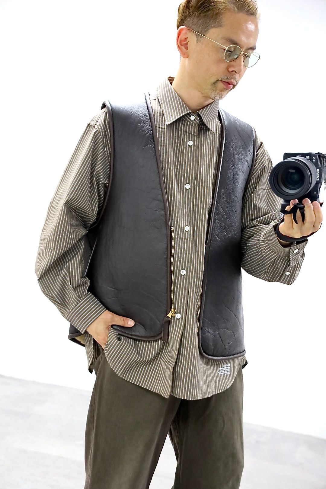 FreshService 26SS CHRAFTeX® L/S STRIPE SHIRT"BROWN STRIPE"スタイル