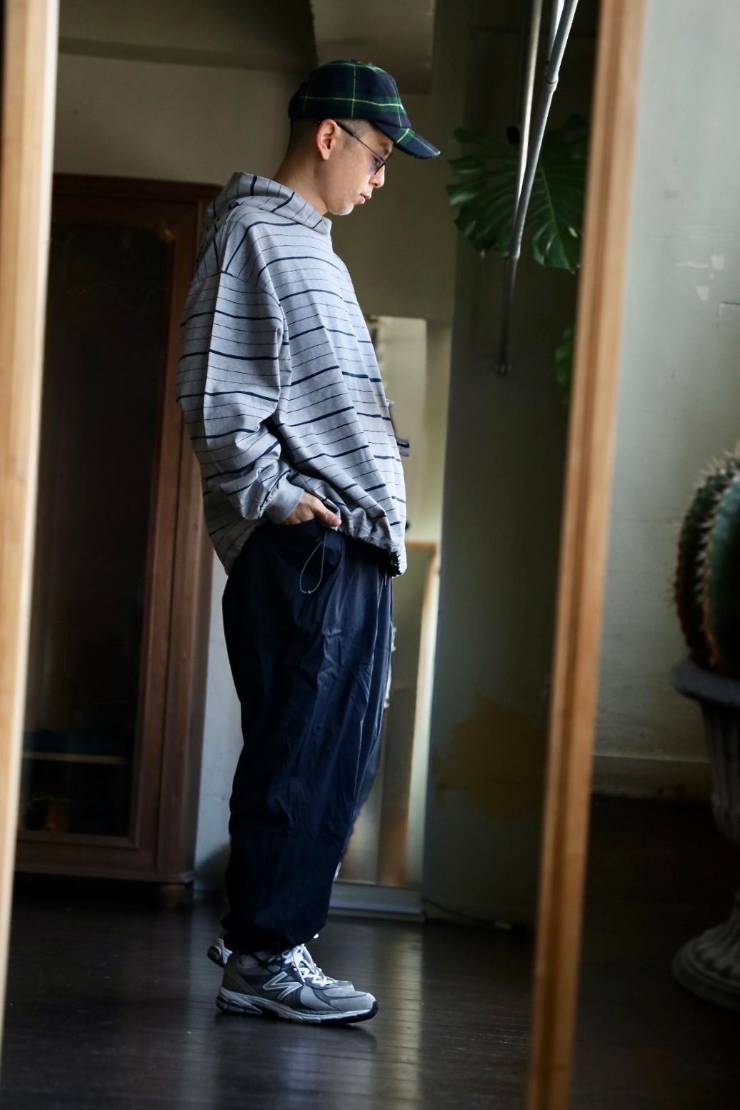 S.F.C 25SS HOODIE MIX SIDE STRIPE LS TEE"Grey-Navy"スタイル