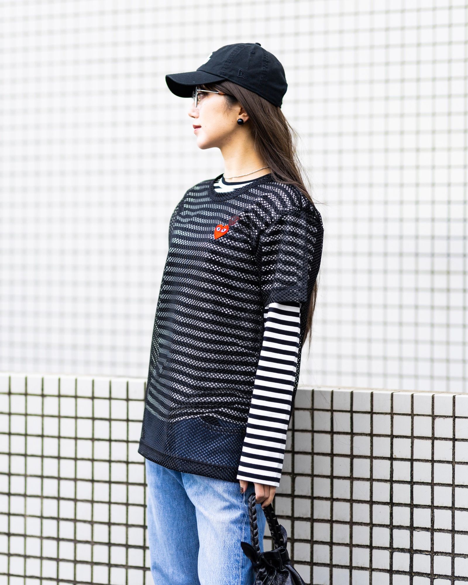 PLAY COMME des GARCONS  REDエンブレムメッシュTシャツ style.2025.12.15