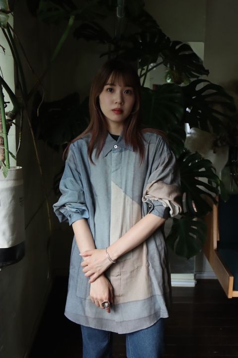 YOKE PRINTED REGULAR COLLAR SHIRT"NAVY"スタイル