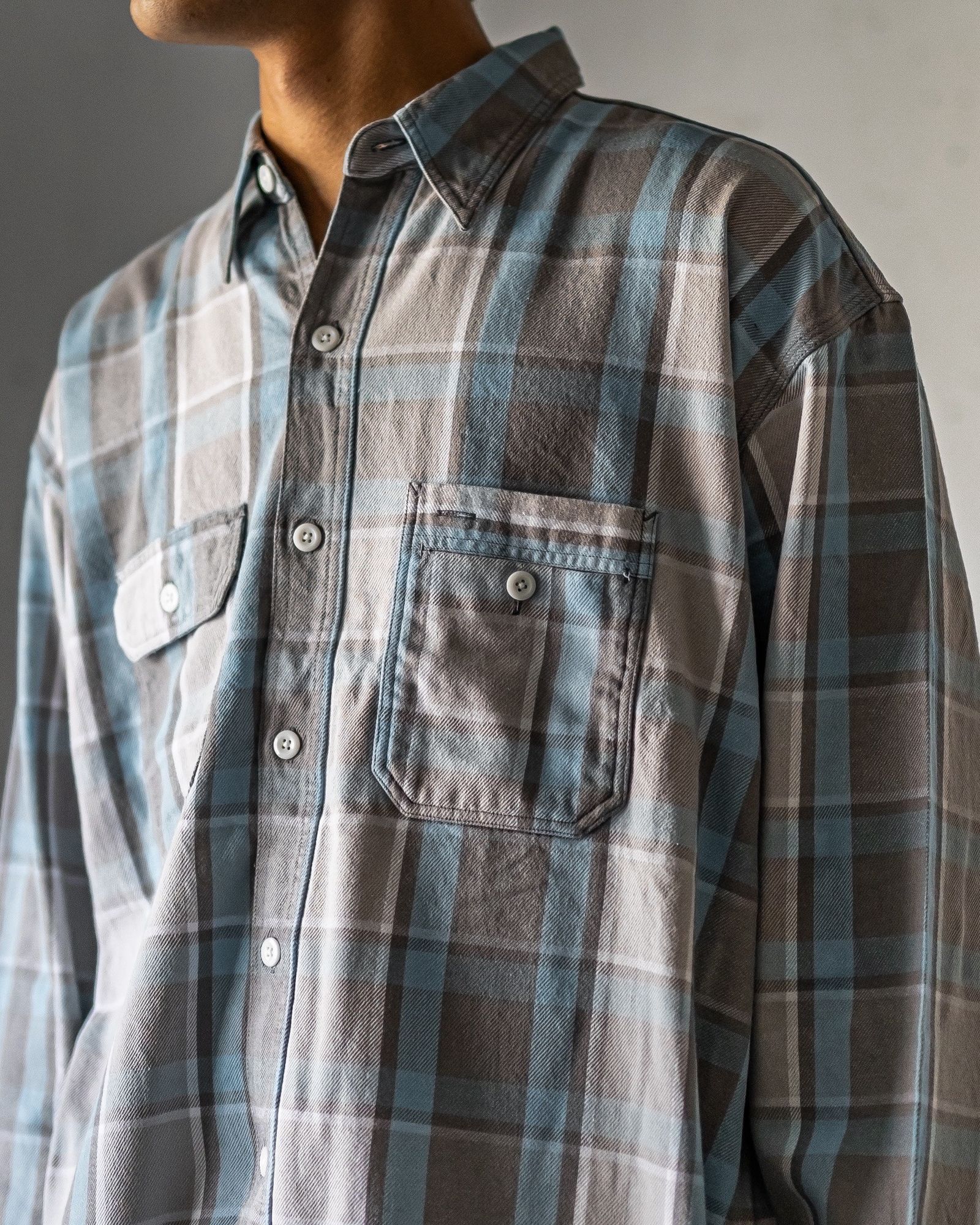 BOW WOW 25FWバウワウ PAINTER'S FLANNEL SHIRT(BW252-PFS)L.BLUE X O.WHITE★9月13日(土)11:00発売！