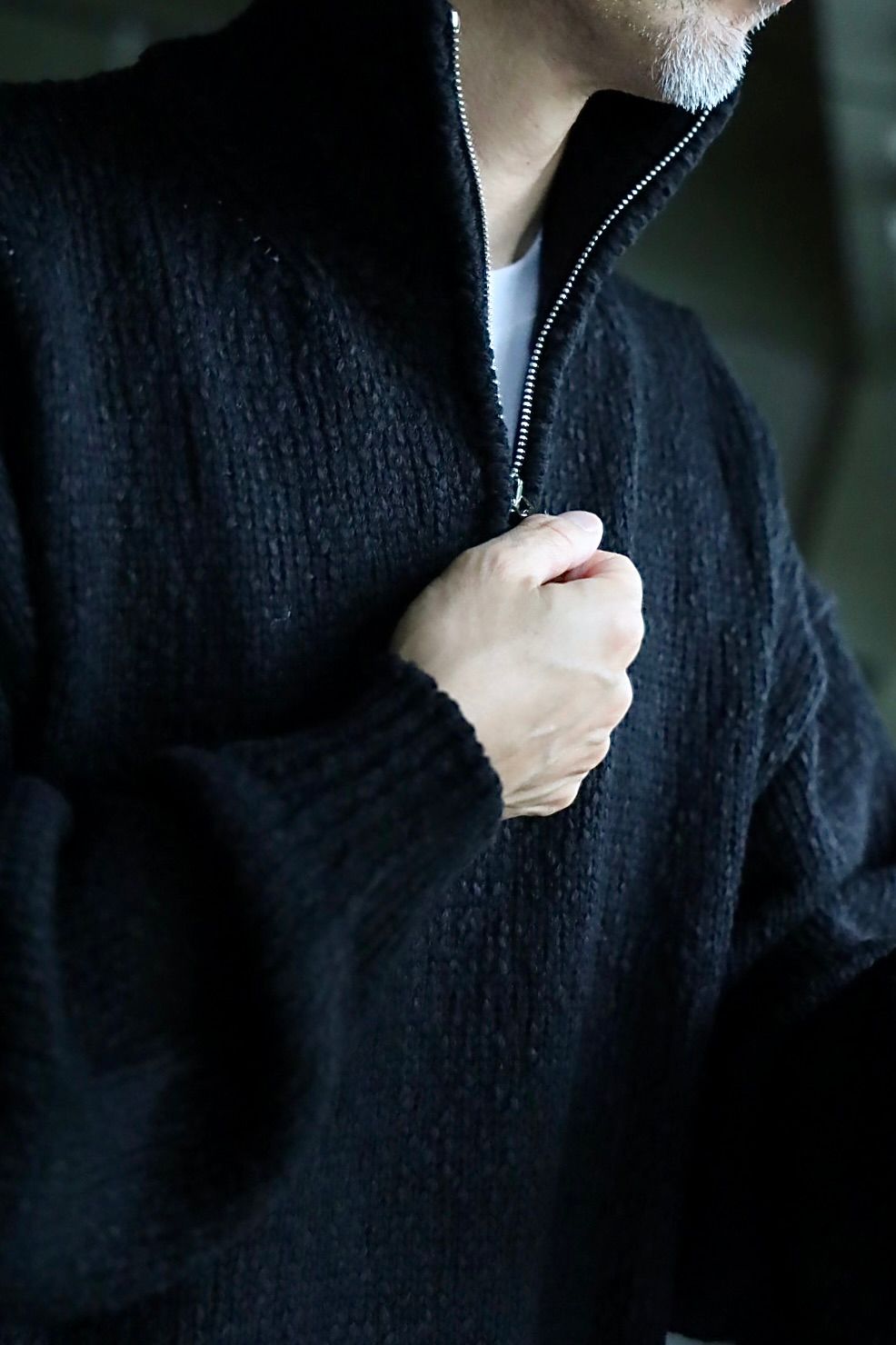 グラフペーパー Cotton Wool Slub Oversized Half Zip Knit(GU263-80603)BLACK