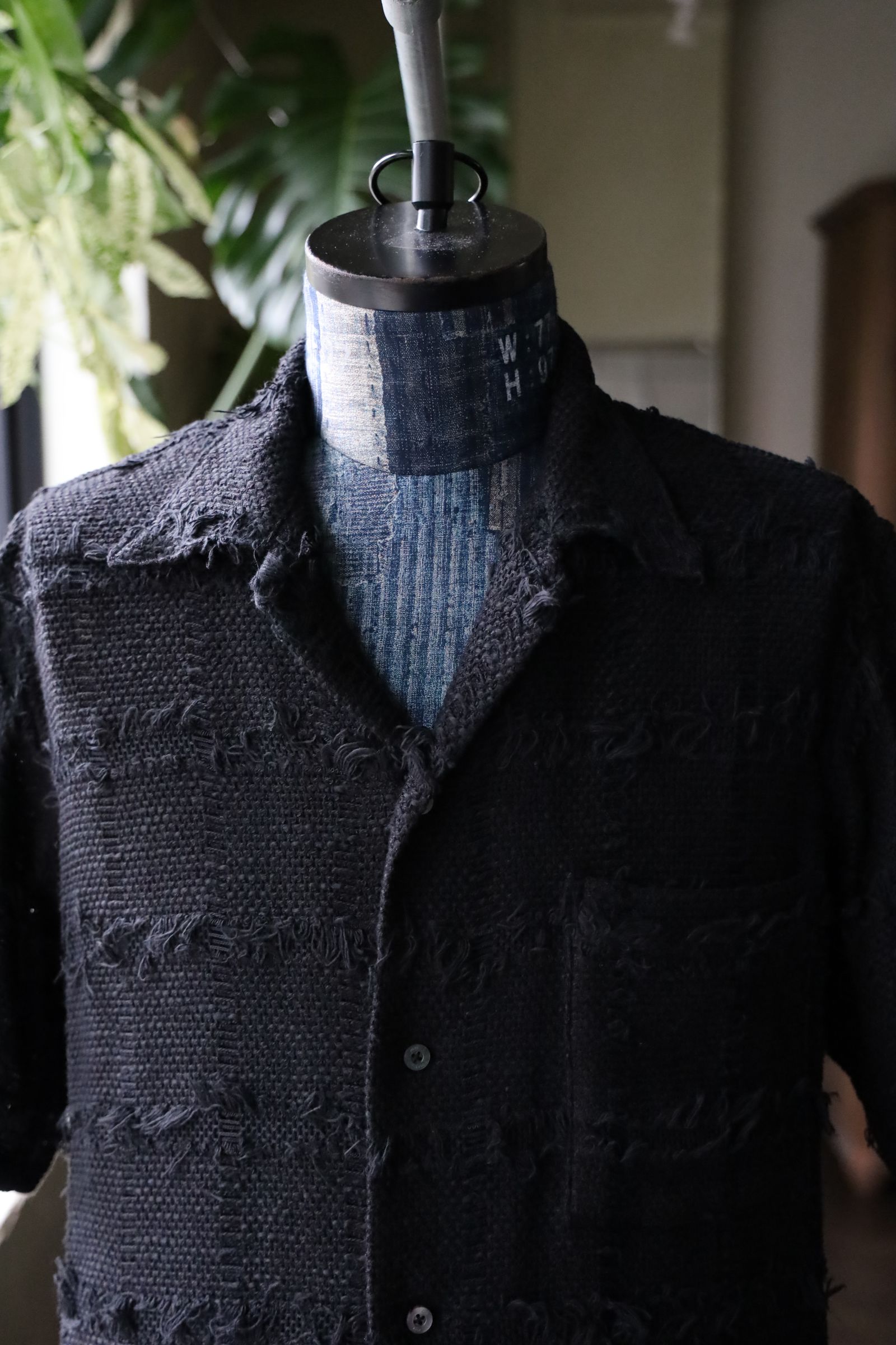 ヨーク25SUMMER シャツ FRINGE CHECK TWEED OPEN COLLAR SHIRT(YK25SS001005SH)BLACK
