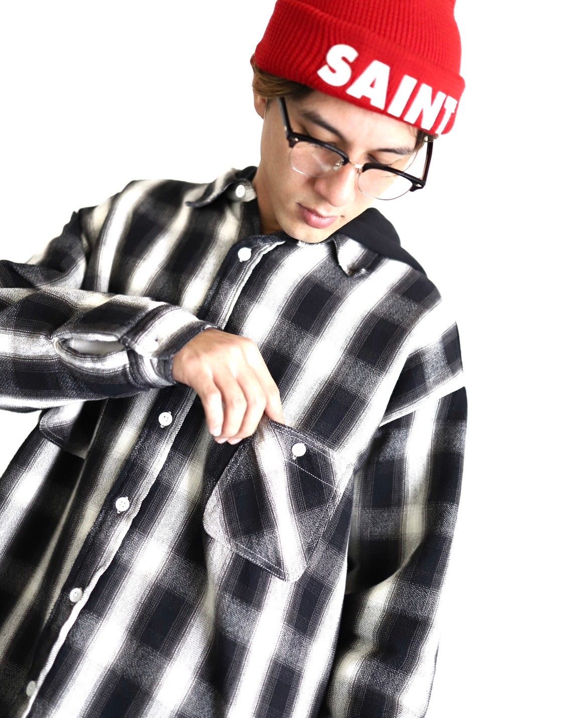 ©SAINT M×××××× セントマイケル 23AW CHECK SHIRT PARKAスタイル