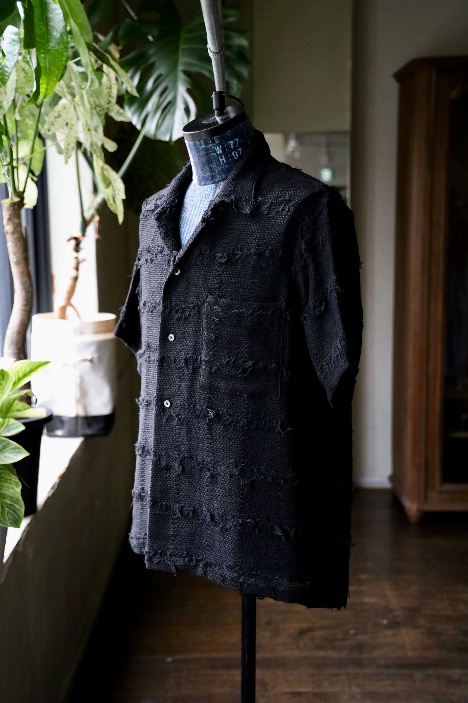 ヨーク25SUMMER シャツ FRINGE CHECK TWEED OPEN COLLAR SHIRT(YK25SS001005SH)BLACK