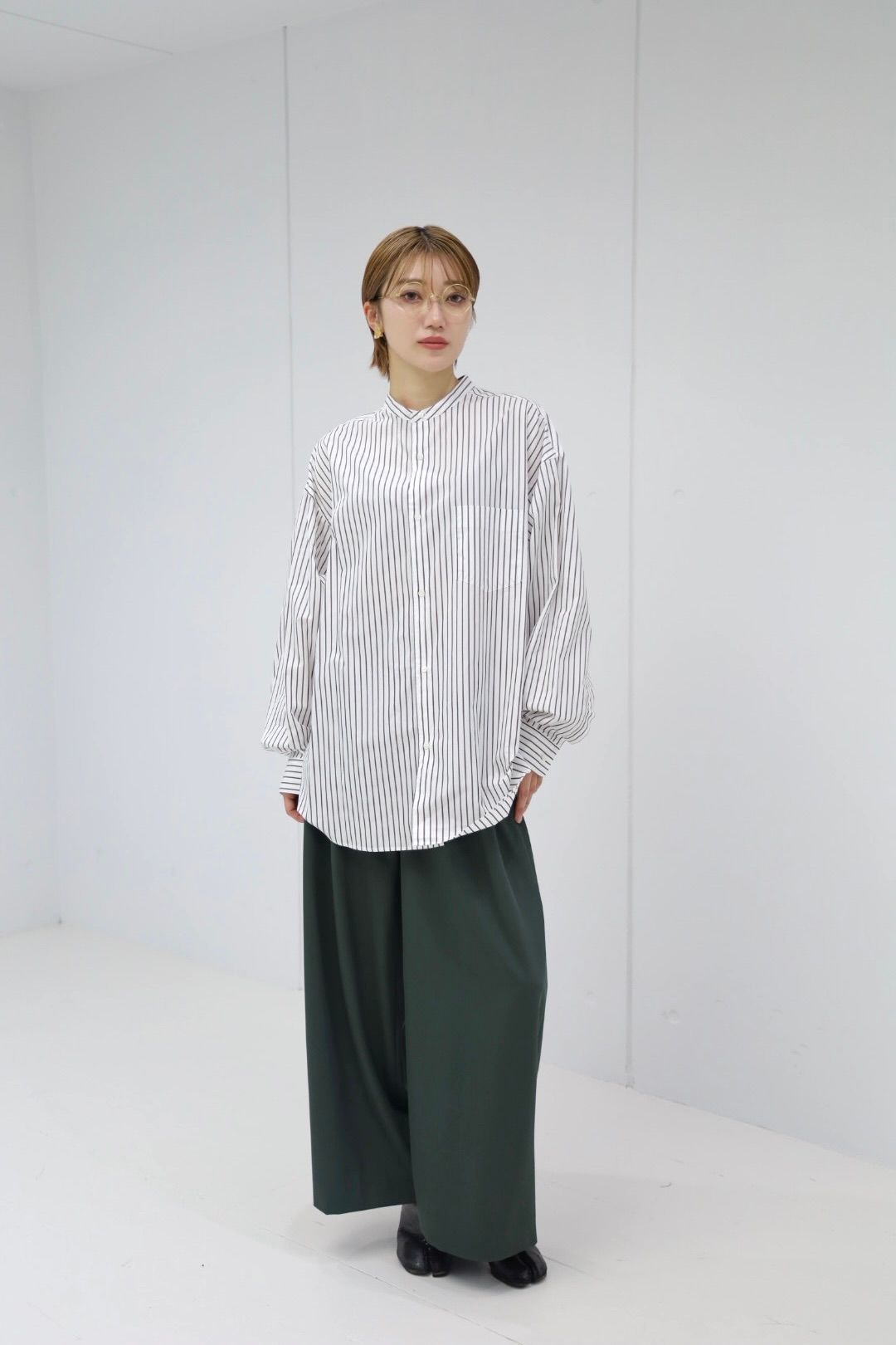 Graphpaper SIDOGRAS Stripe L/S Oversized Band Collar Shirt STYLE 2025.10.24