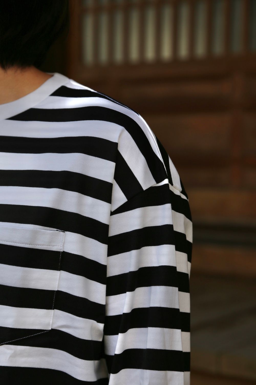 Graphpaper Border L/S Pocket Tee(GM203-70147B) style.2021.3.14.