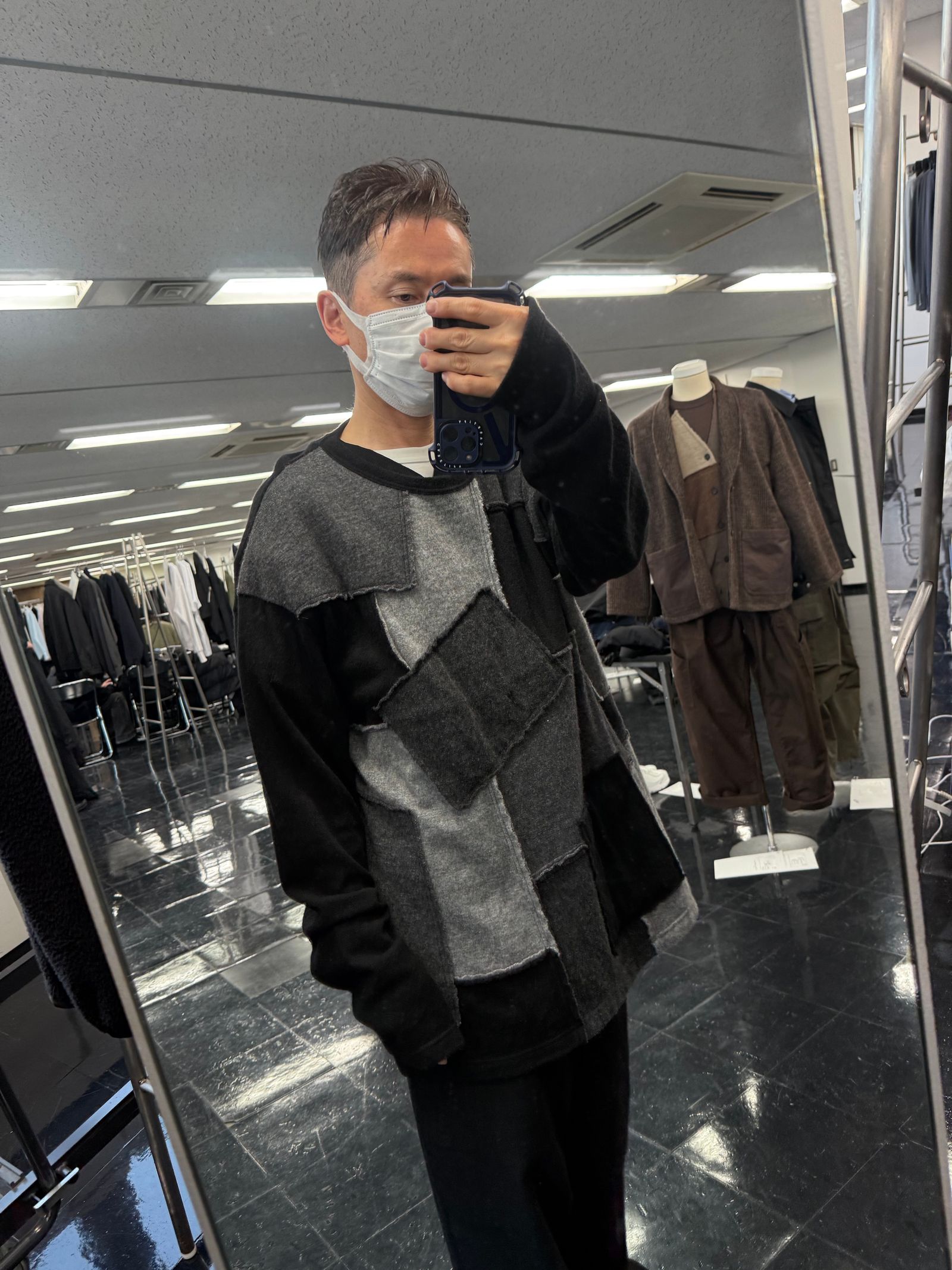 コムデギャルソンオム25FW ウールナイロン天竺パッチワークニット(HP-T018-051)BLACK★10月3日(金)発売！
