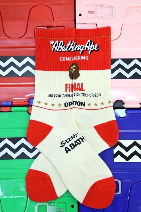 セントマイケル 26AW BAPE_SOCKS/FAINAL(SM-MK1-0000-C41)ECRU+RED☆8月22日(土)発売！