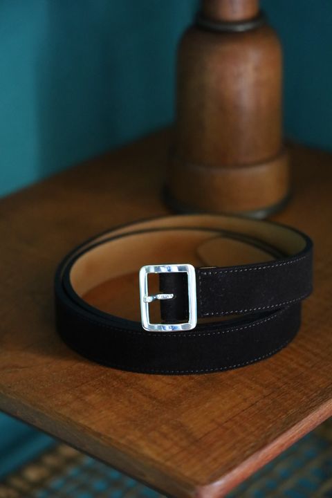 ショロジュエリーベルト Square Narrow Buckle Belt (XOBL003M/L)Brown Suede