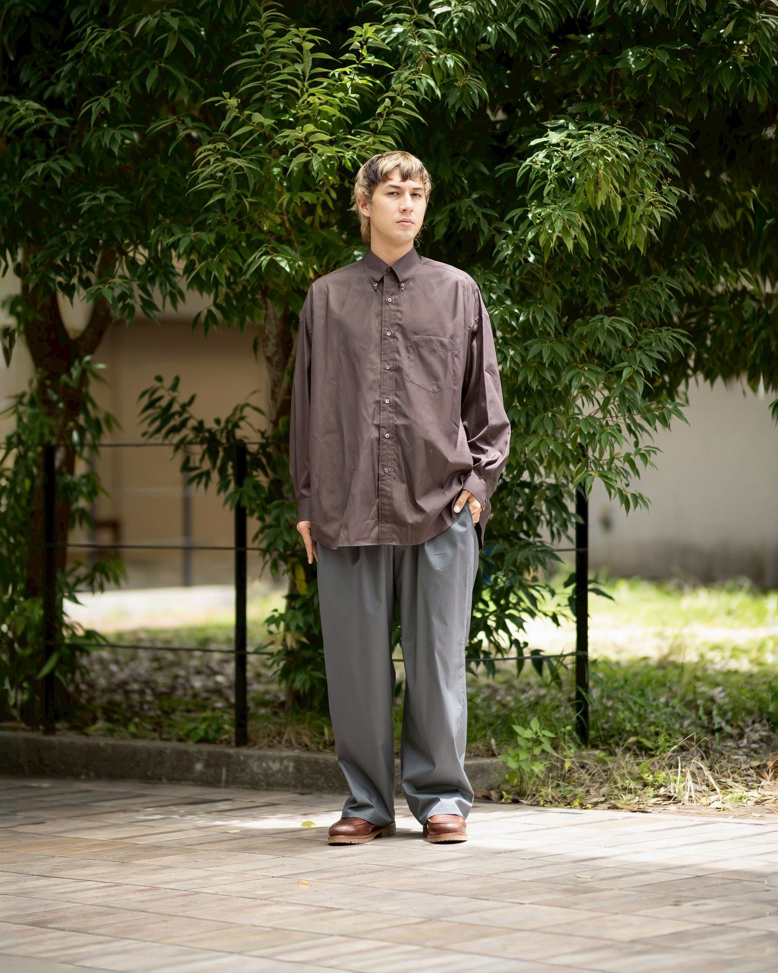グラフペーパー Easy Care Poplin L/S Oversized B.D Shirt(GM263-50620)BROWN☆7月11日(土)発売！