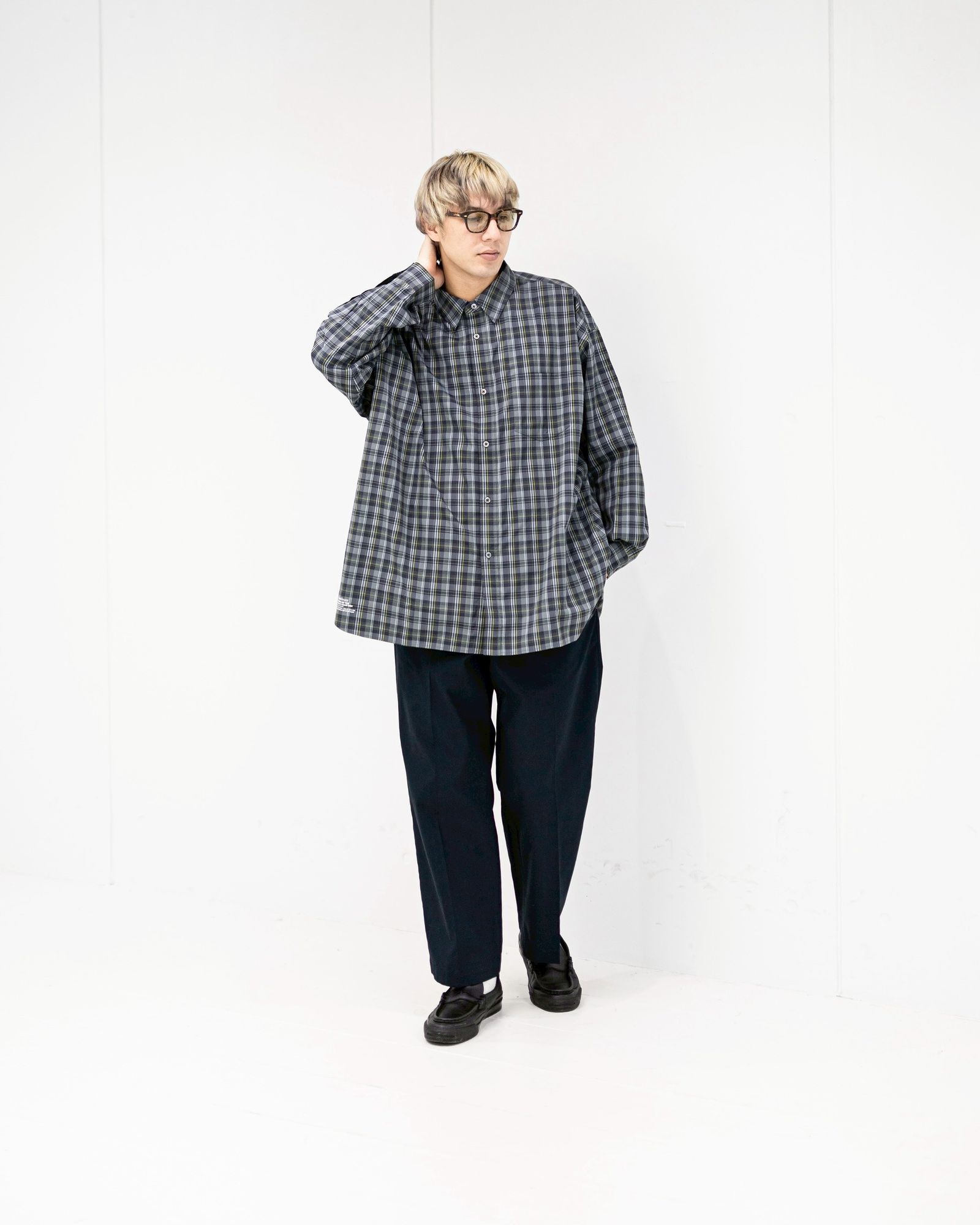 フレッシュサービス MADRAS DRY TECH REGULAR COLLAR SHIRT (FSC261-50251)GRAY