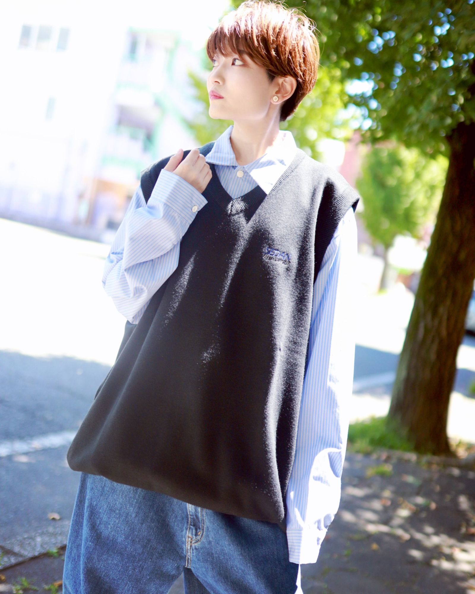 セダンオールパーパス23FW OVAL LOGO WORK SHIRT(SD23F-SH01)BLUE STRIPE