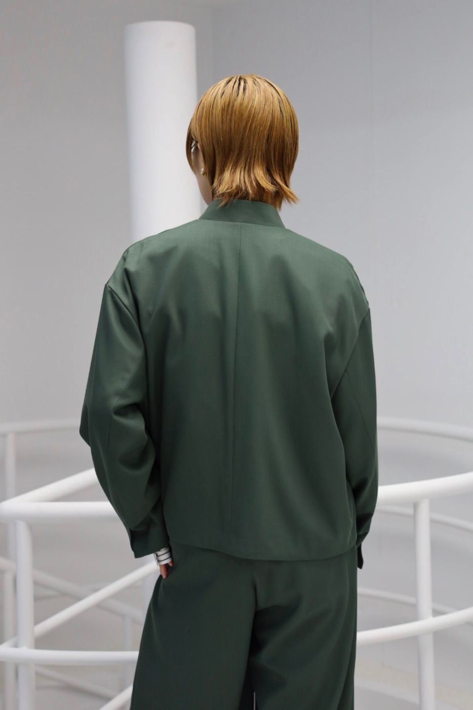 グラフペーパー Women's  25AW Techno Wool Nylon Stand Collar Short Jacket(GL253-20317)GREEN