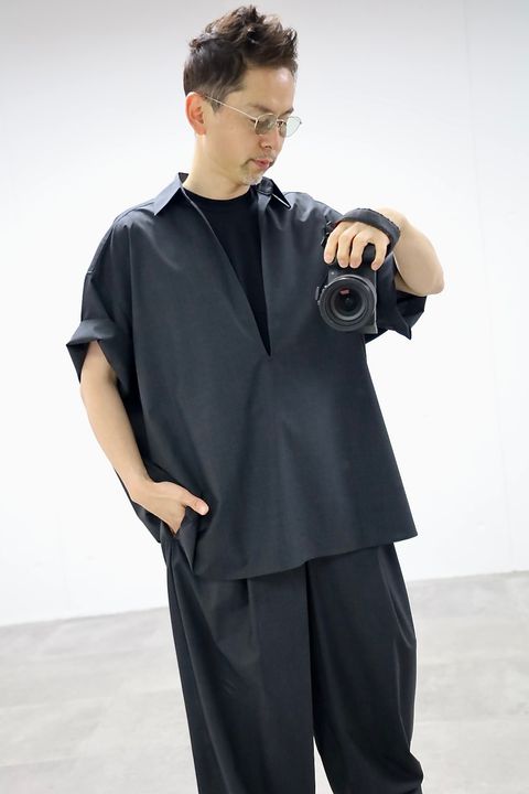 Graphpaper 26SS Fine Wool Heather S/S Skipper Shirt"CHARCOAL"スタイル