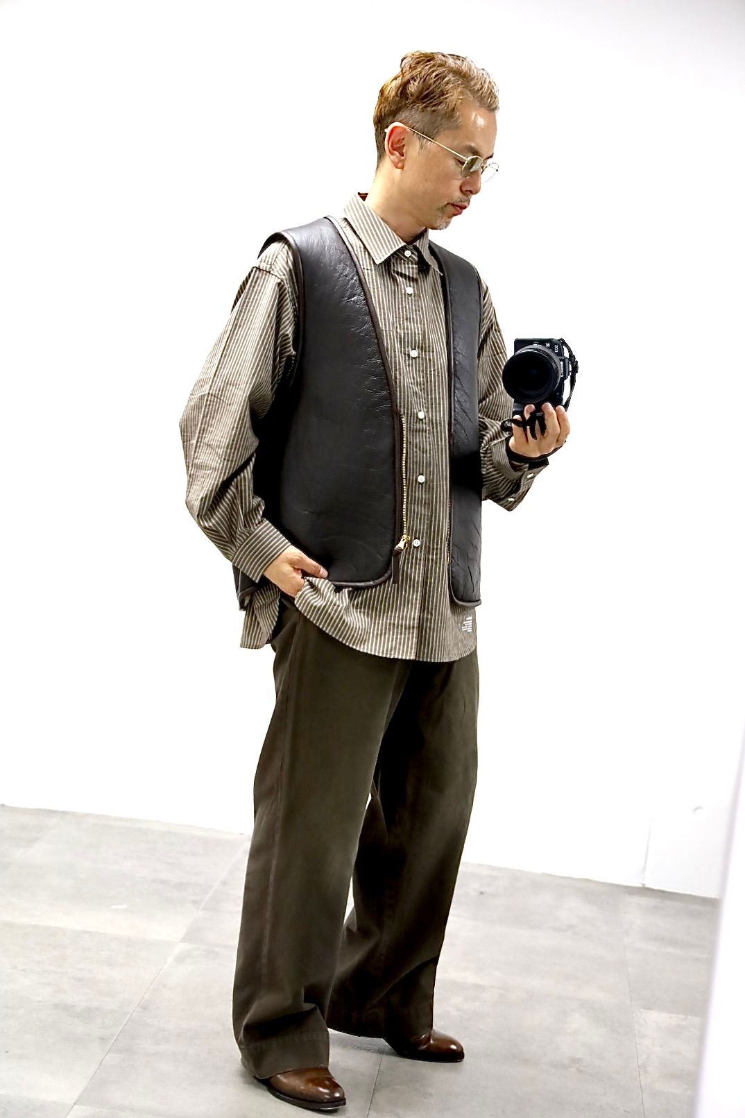 FreshService 26SS CHRAFTeX® L/S STRIPE SHIRT"BROWN STRIPE"スタイル