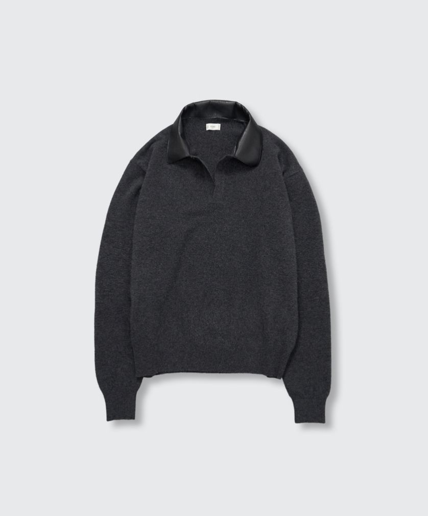 YOKE 26FW Leather-Trimmed Skipper Sweater(YK26FW01380S)Charcoal★9月19日(土)発売！