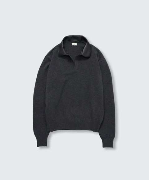 YOKE 26FW Leather-Trimmed Skipper Sweater(YK26FW01380S)Charcoal★9月19日(土)発売！