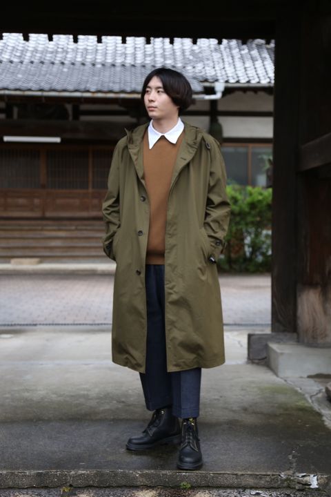 COMME des GARCONS HOMME 綿ナイロンウェザーフーデッドコート"KAHKI"style.2020.9.13.