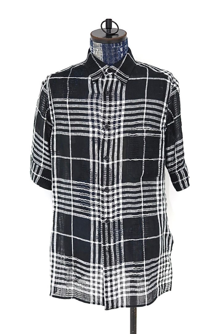 Yohji Yamamoto チェック柄レギュラーカラーシャツ (HK-B71-313)WHITE x BLACK☆新作発売！