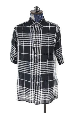 Yohji Yamamoto チェック柄レギュラーカラーシャツ (HK-B71-313)WHITE x BLACK☆新作発売！
