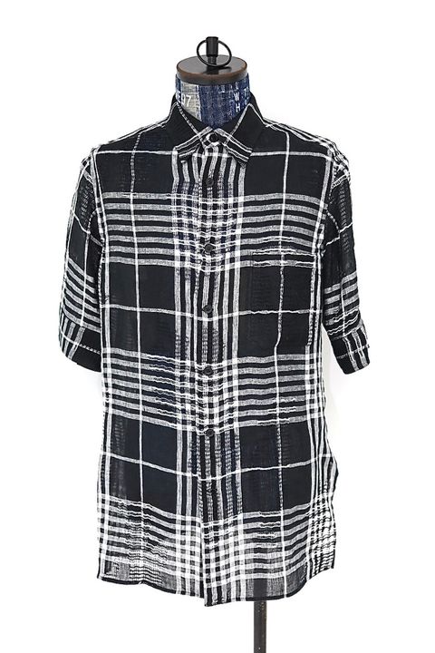 Yohji Yamamoto チェック柄レギュラーカラーシャツ (HK-B71-313)WHITE x BLACK☆新作発売！
