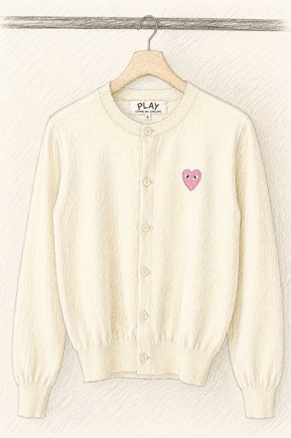 プレイコムデギャルソン ROUND NECK CARDIGAN PINK EMBLEM(AX-N098-051)NATURAL-PINK EMBLEM☆7月5日(日)発売！