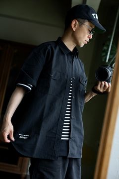 コムデギャルソンオム25SS ナイロンタッサーS/Sシャツ(HO-B024-051)BLACK