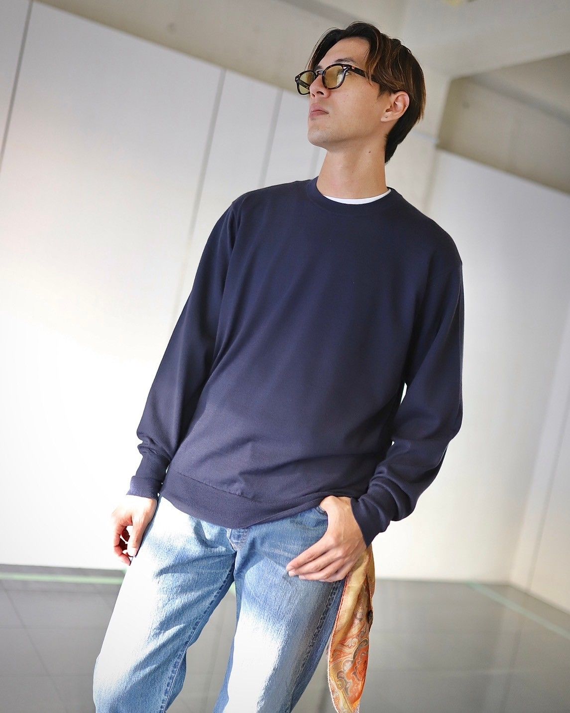 アプレッセ Cashmere High Gauge Crew Neck Sweater(24SAP-03-02K)NAVY - 2(M)