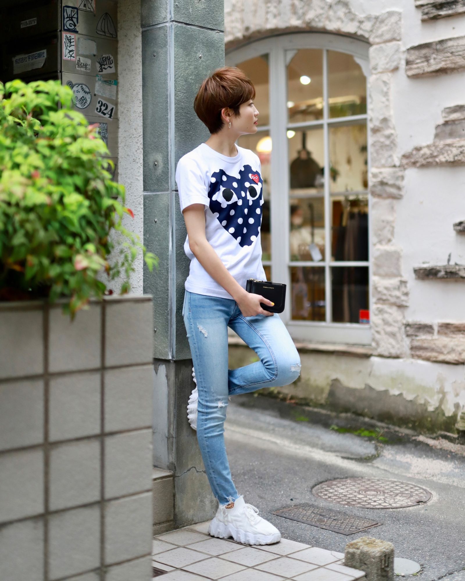 プレイ コムデギャルソン Polka Dot Big Heart T-Shirt style.2023.6.11