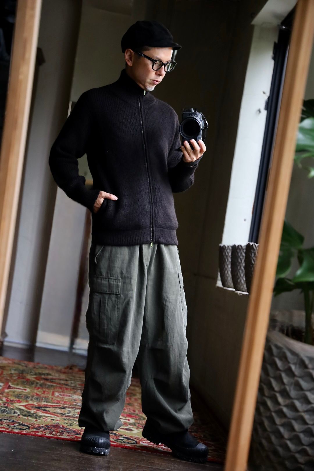 MARKAWARE 26AW DRIVERS KNIT"NATURAL BLACK"スタイル