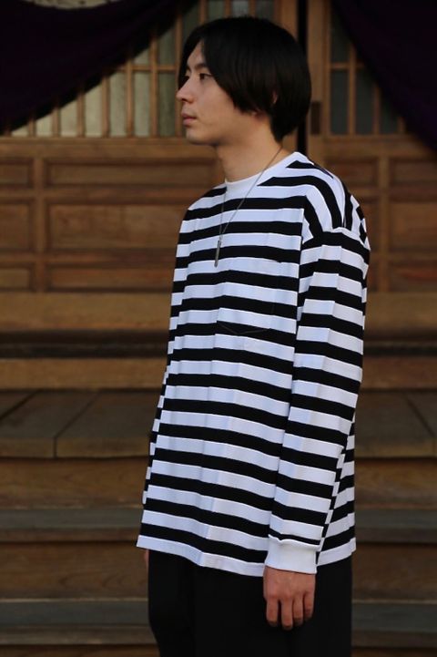 Graphpaper Border L/S Pocket Tee"BLK×WHT"style.9.22.