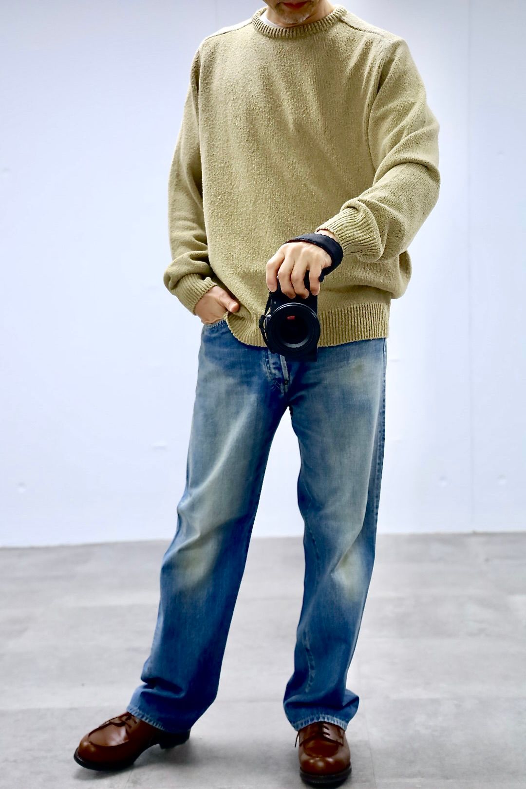 A.PRESSE 2026 STYLE1 Washed Silk Nep Crew Neck Sweater"BEIGE"スタイル