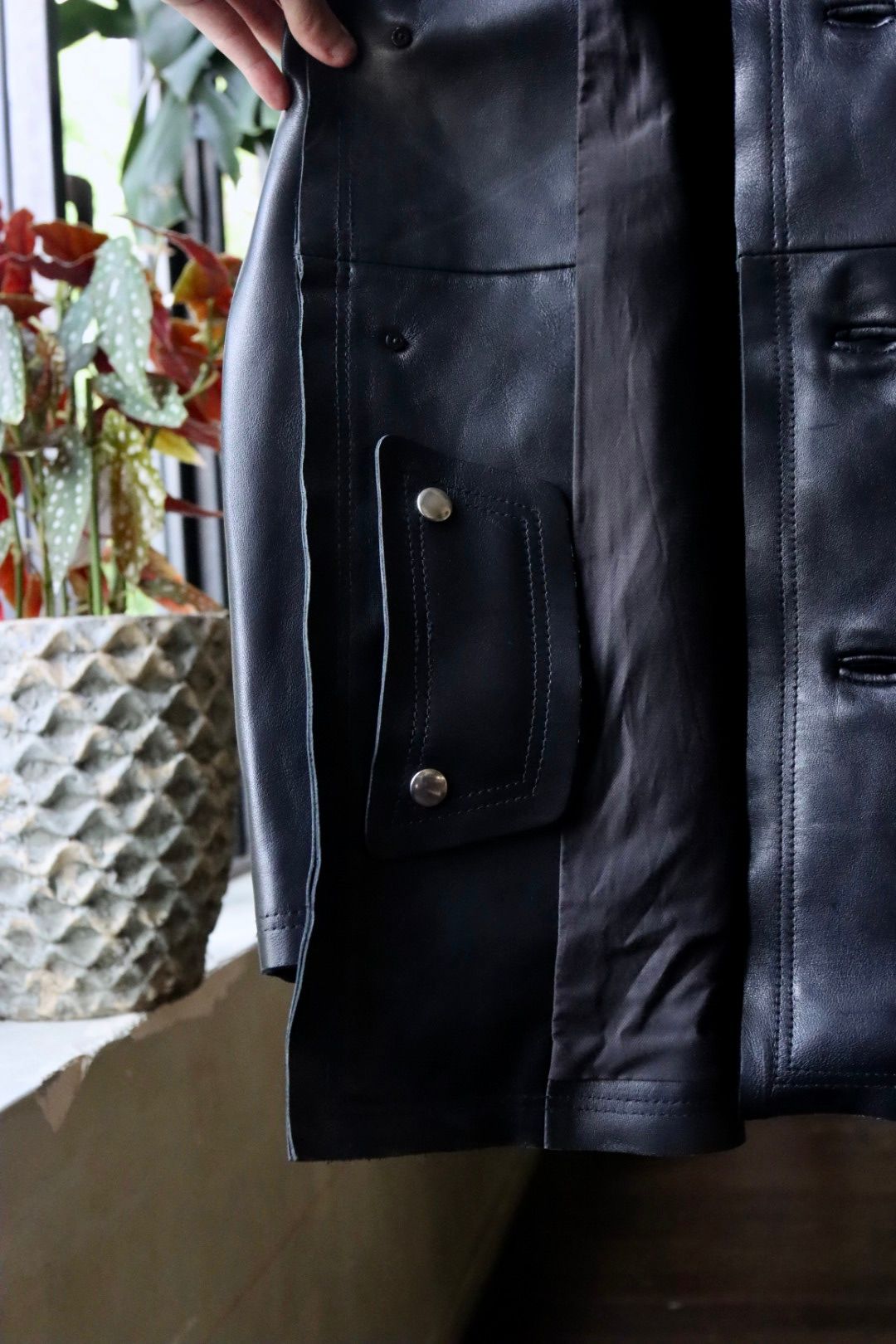 YOKE - ヨーク23AW CUT-OFF LEATHER CAR COAT(YK22AW0401C)DEEP BLACK