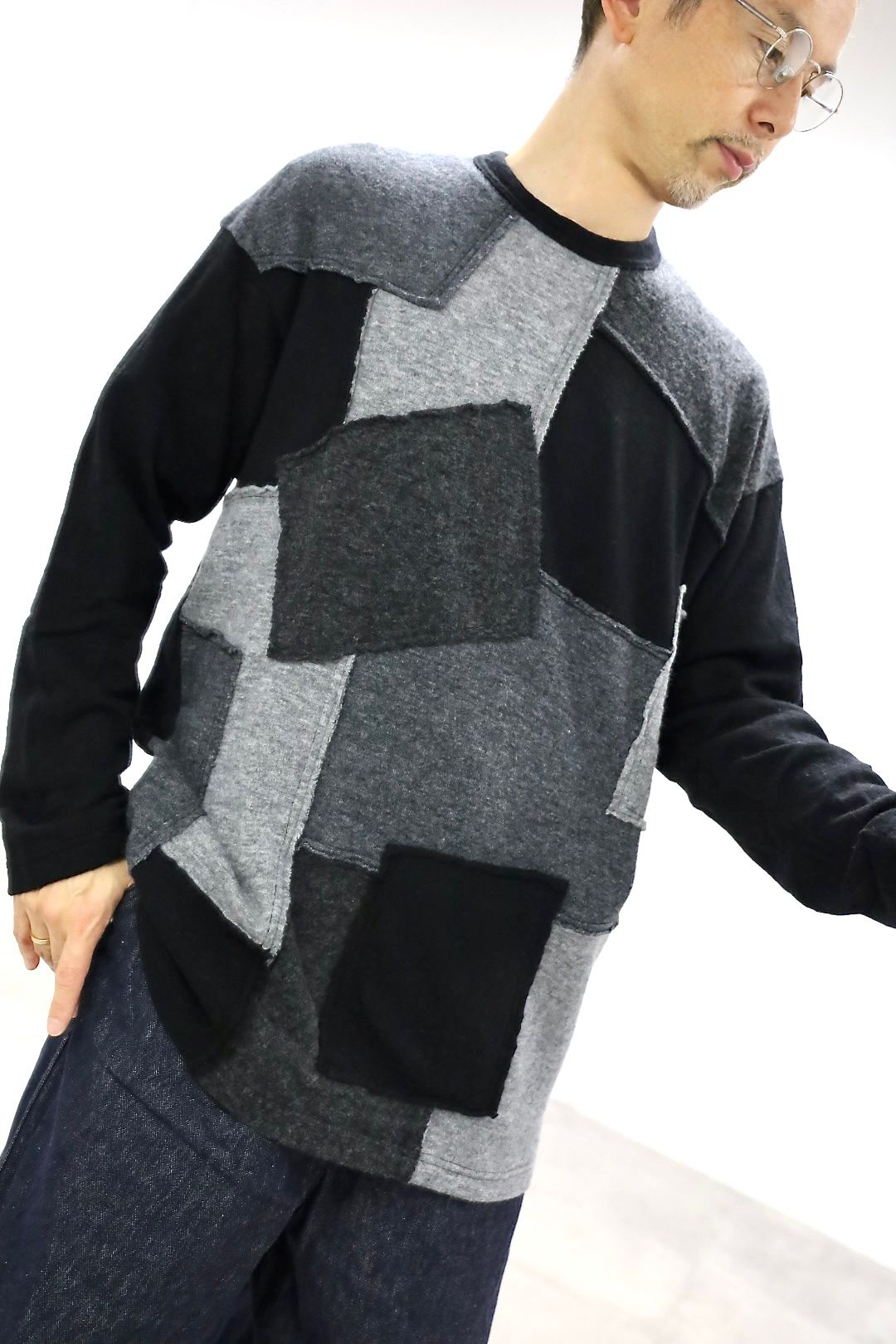 COMME des GARCONS HOMME ウールナイロン天竺パッチワークニット2025.10.3.
