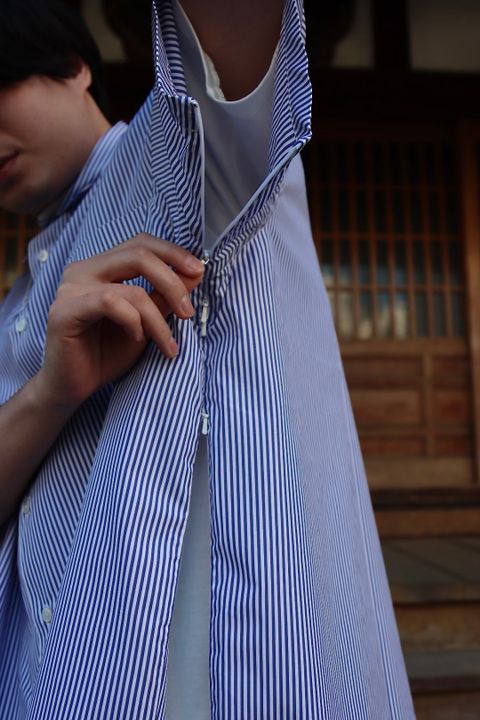 is-ness×THOMAS MASON VENTILATION SHORT SLEEVE SHIRT"BLOCKS STRIPE"style.
