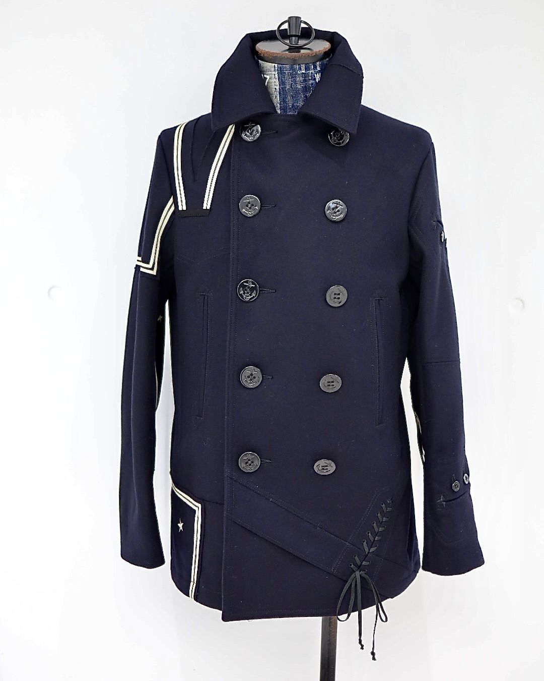 ジュンヤワタナベマン 26FW ウールナイロンメルトン NEEDLES Wネーム Pコート (WR-J105-051)NAVY☆10月2日(金)発売！