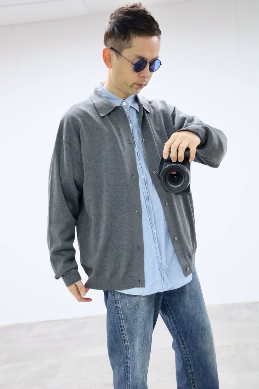 Graphpaper グラフペーパー26SS Suvin High Gauge Knit Oversized L/S Shirts"TOP GRAY"スタイル